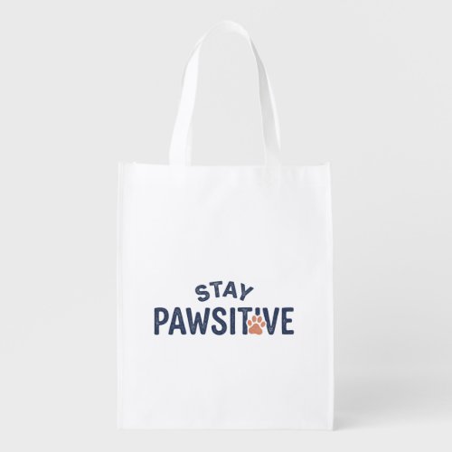 Stay Pawsitive Funny Dog Lover Vintage Raglan Grocery Bag