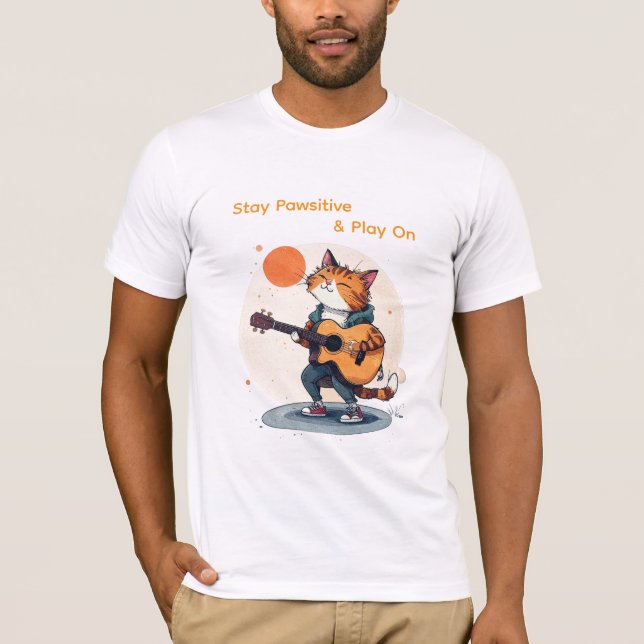 Stay Pawsitive Guitar Cat T-Shirt (Front)