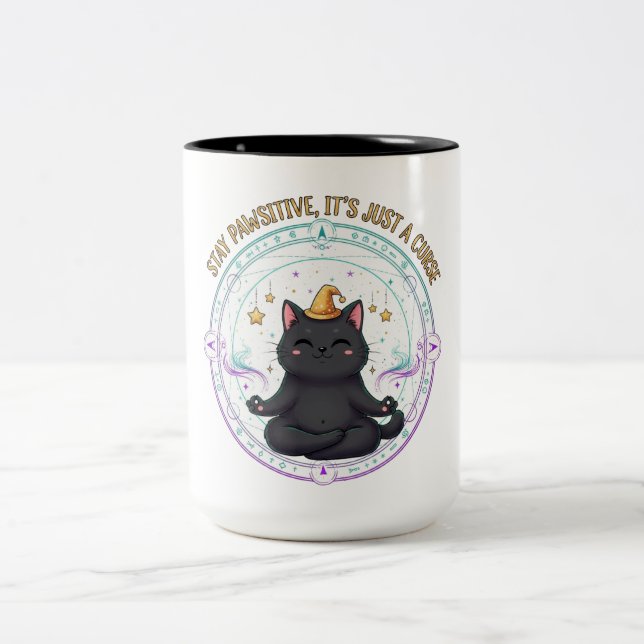 Stay Pawsitive Halloween Two-Tone Coffee Mug (Center)