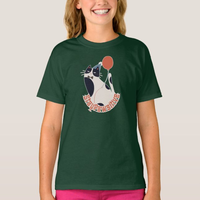 Stay Pawsitive Kids Deep Forest Green Tuxedo Cat B T-Shirt (Front)