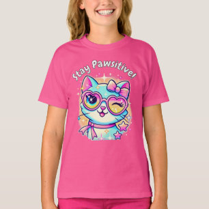 🐱✨ Stay Pawsitive – The Cutest Cat Tee for Girls!