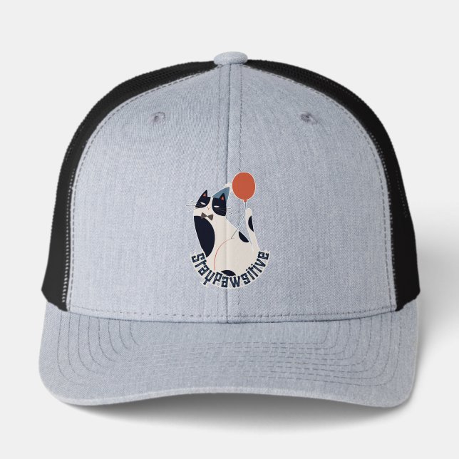 Stay Pawsitive Tuxedo Cat Birthday Party Headwear  (Front)