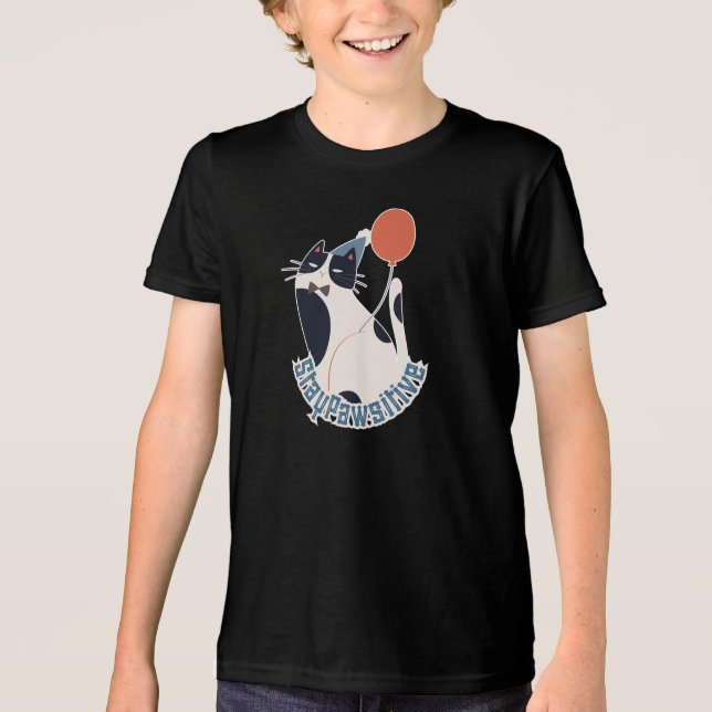 Stay Pawsitive Youth Tri-blend Tuxedo Cat Birthday Shirt (Front)