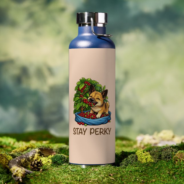 "Stay Perky" Cute Coffee Dog Water Bottle (Outdoor (Rotated))