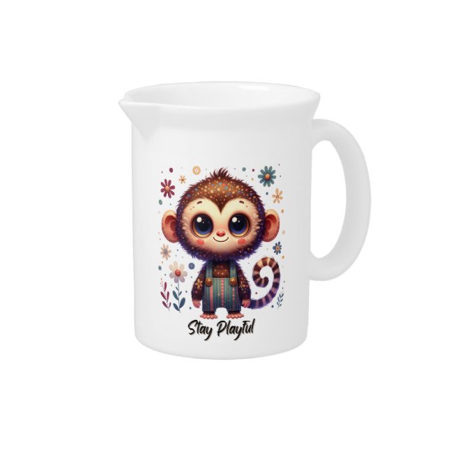 Stay Playful- Cute Baby Monkey Illustration Beverage Pitcher (Right)