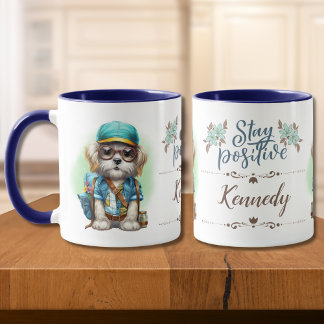 Stay Positive Dog Wearing Backpack Personalized Mug