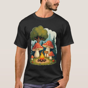 Stay Positive Mushroom Campfire Retro 70s Illustra T-Shirt