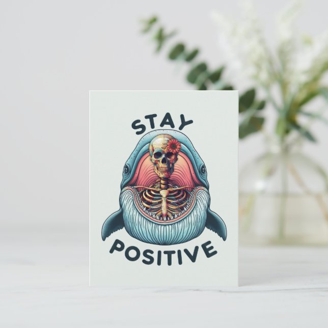 Stay Positive - Skeleton and Whale Holiday Postcard (Standing Front)