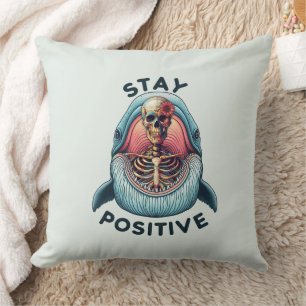 Stay Positive - Skeleton and Whale Throw Pillow