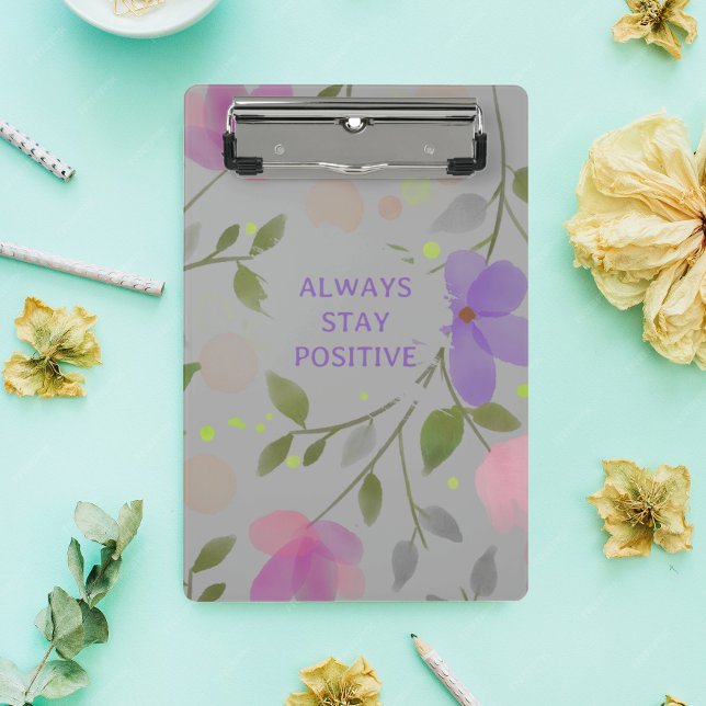 stay positive student feminine purple pink flowers mini clipboard (Creator Uploaded)