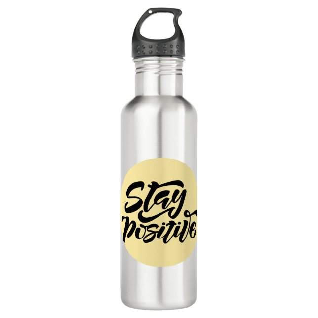 Stay Positive Yellow Stainless Steel Water Bottle (Front)