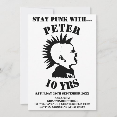 STAY PUNK Boys Birthday Party Invitation Card