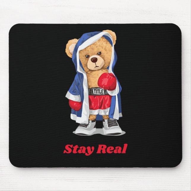 Stay Real Cool Boxing Bear Illustration Graphic De Mouse Pad (Front)