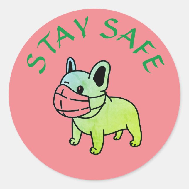STAY SAFE CARTOON BULLDOG WITH FACE MASK STICKER (Front)