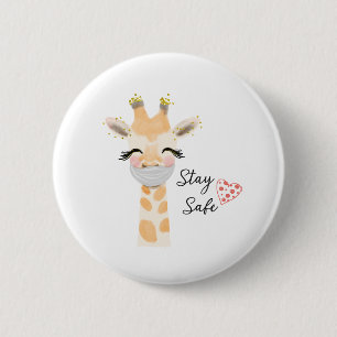 Stay Safe, Giraffe Face mask Button