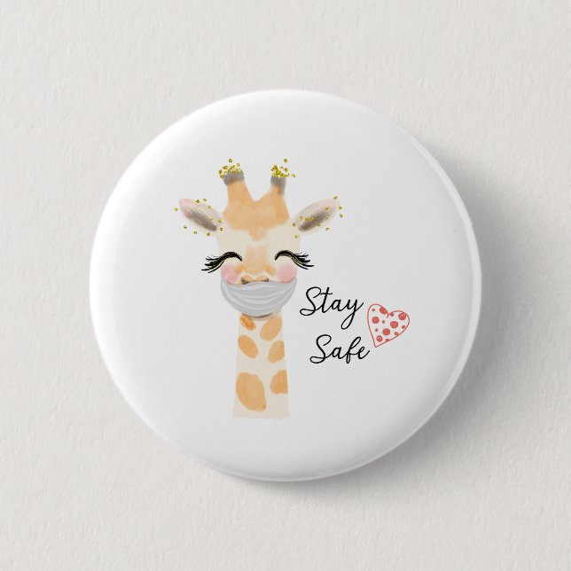 Stay Safe, Giraffe Face mask Button (Front)