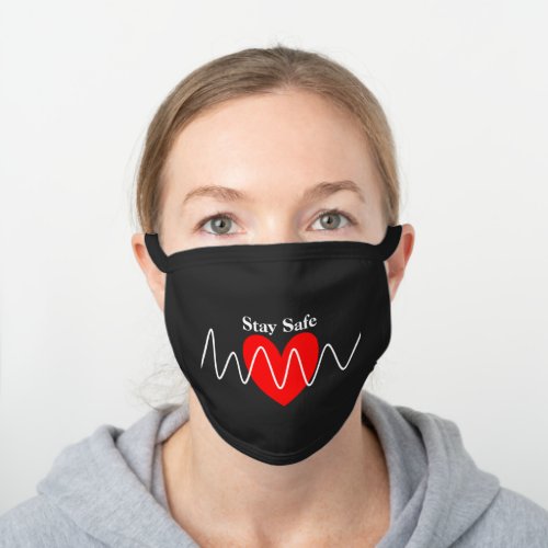 Stay Safe Heart Beat Symbol Design Black Cotton Face Mask