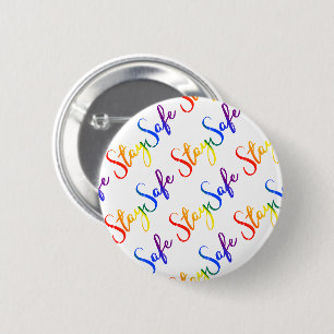 Stay Safe LGBT Rainbow Flag Colors Typography Button
