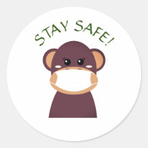 STAY SAFE! MONKEY WEARING MASK Round Sticker