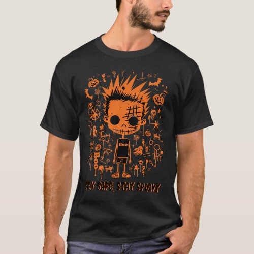 Stay Safe Stay Spooky Black and Orange T_Shirt