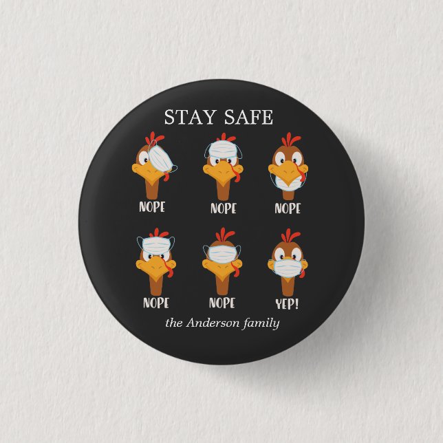 stay safe turkey face mask pandemic monogram button (Front)