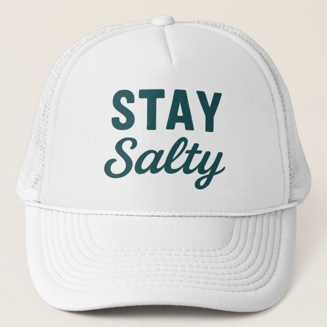 Stay Salty - Coastal Teal Beach Bum Graphic Print Trucker Hat (Front)
