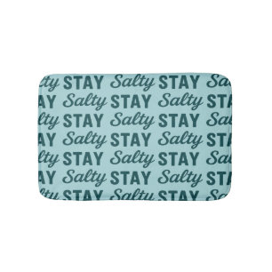 Stay Salty Coastal Teal Blue Graphic Print Beach Bath Mat