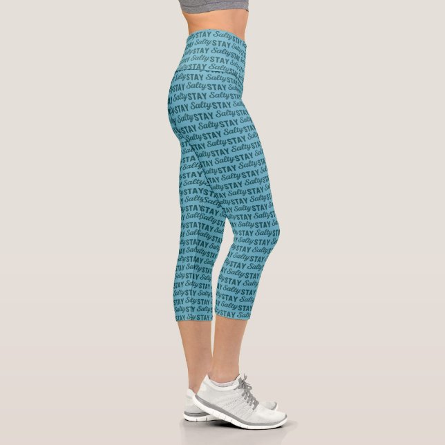 Stay Salty - Coastal Teal Ocean Blue Graphic Print Capri Leggings (Right)