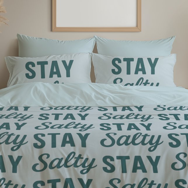 Stay Salty - Reversible Coastal Teal Ocean Print Pillow Case (Creator Uploaded)