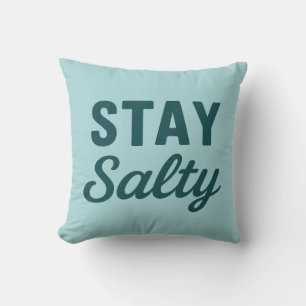 Stay Salty Reversible Teal Sea Glass Beach House Throw Pillow
