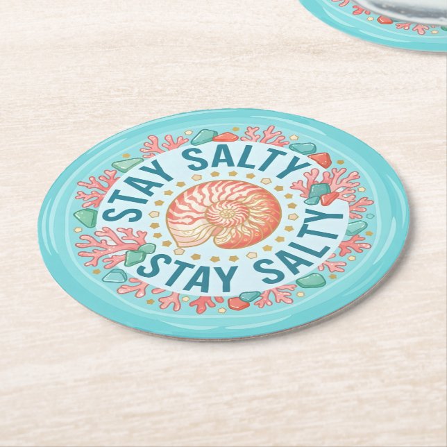 Stay Salty Round Paper Coaster (Angled)
