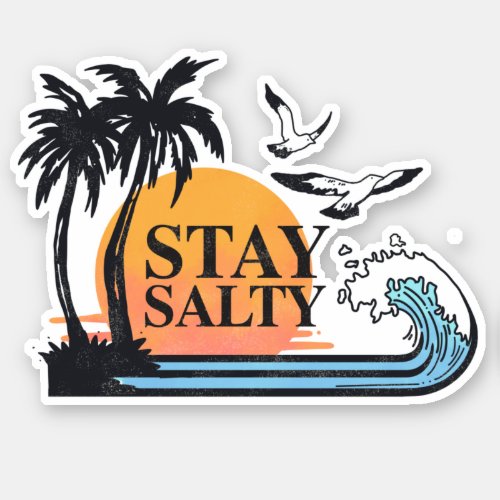Stay Salty Sun Summer Palm Trees Waves Seagulls Sticker
