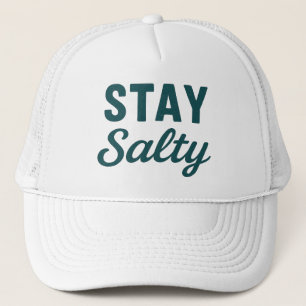 Stay Salty Teal Blue Coastal Surf Graphic Beach Trucker Hat