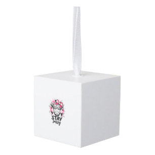 Stay Sassy Pink Highland Cow Vintage Engraving Shi Cube Ornament