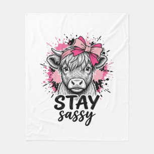 Stay Sassy Pink Highland Cow Vintage Engraving Shi Fleece Blanket