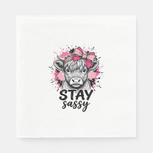 Stay Sassy Pink Highland Cow Vintage Engraving Shi Napkins