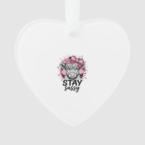 Stay Sassy Pink Highland Cow Vintage Engraving Shi Ornament