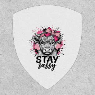 Stay Sassy Pink Highland Cow Vintage Engraving Shi Patch
