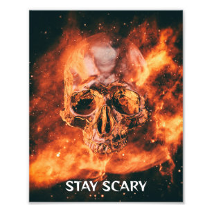 Stay Scary. Flaming skull in space Photo Print