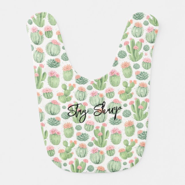 Stay Sharp Cactus Garden Baby Bib (Front)