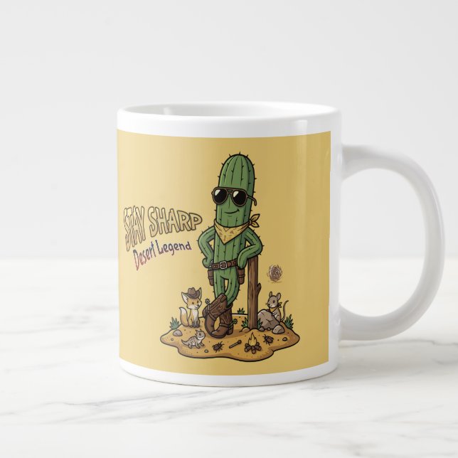 Stay Sharp Desert Legend Cowboy Cactus Illustratio Giant Coffee Mug (Right)