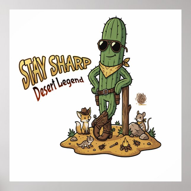 Stay Sharp Desert Legend Cowboy Cactus Illustratio Poster (Front)