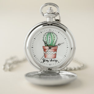Stay Sharp Potted Cactus Pocket Watch