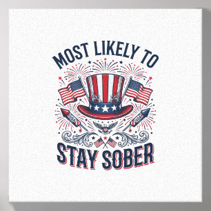 Stay Sober Patriotic Vintage Fireworks Shirt Desig Canvas Photo Tile