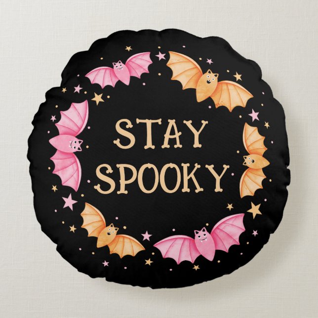 Stay Spooky Cute Bats Pastel Halloween Round Pillow (Front)
