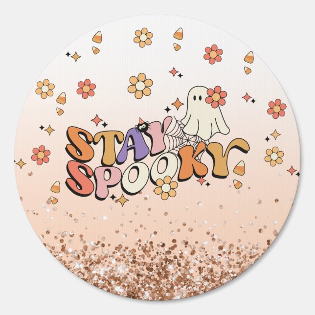 Stay Spooky Cute Retro Hippie Ghost Halloween Sign (Front)