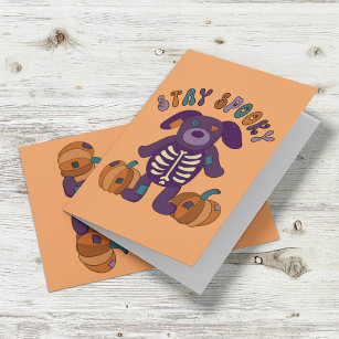 Stay Spooky Cute Skeleton Dog Halloween Card
