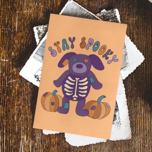 Stay Spooky Cute Skeleton Dog Halloween Postcard