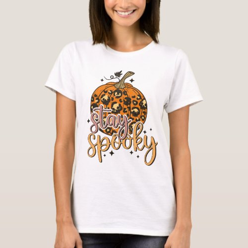 Stay Spooky Fun Animal Print Pumpkin Halloween T_Shirt