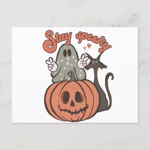 Stay Spooky Ghost Black Cat Halloween Holiday Postcard